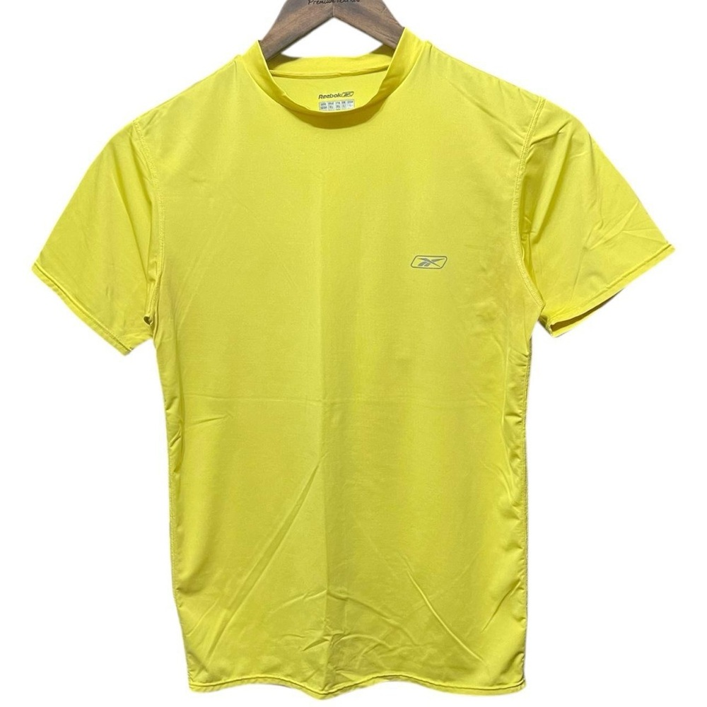 plain blank Yellow Reebok activewear compression Play Dry Vintage 2000s T-Shirt